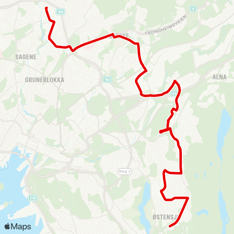 Ruter Nydalen - Tveita ( - Bøler) via Bjerke map