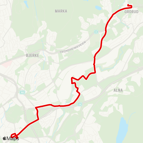 Ruter Helsfyr T - Grorud T via Alfaset map