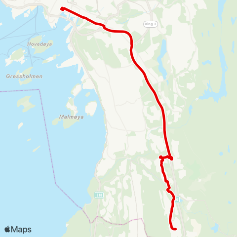 Ruter Bjørndal - Mortensrud T (-Jernbanetorget) map