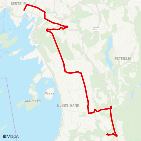 Ruter Jernbanetorget - Mortensrud T map