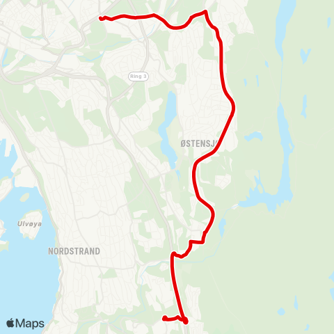 Ruter Helsfyr T - Mortensrud T map