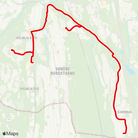 Ruter Holmlia stasjon - Bjørndal map