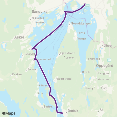 Ruter Aker brygge - Drøbak via Vollen map