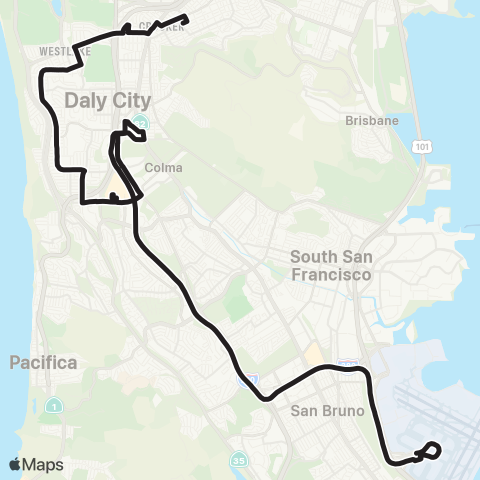 SamTrans Colma BART - Brunswick / Templeton map