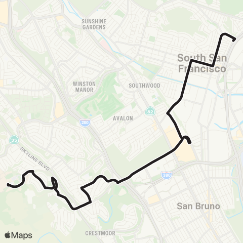 SamTrans Airport / Linden - Skyline College map