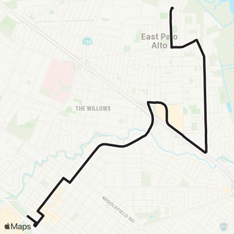 SamTrans Purdue / Fordham - Palo Alto Transit Ctr map