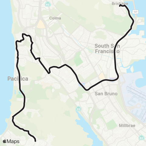 SamTrans Brisbane - Terra Nova High map