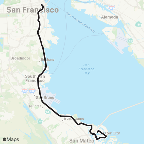 SamTrans Foster City - San Francisco map