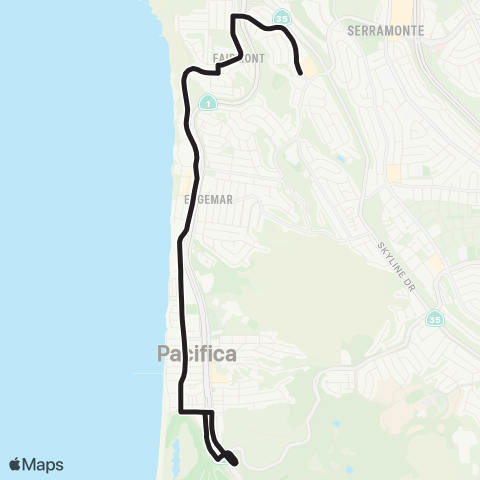 SamTrans Pacifica School - Fairmont Shopping Ctr map