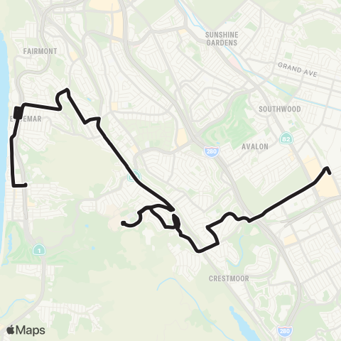 SamTrans IBL  Middle School - San Bruno BART map