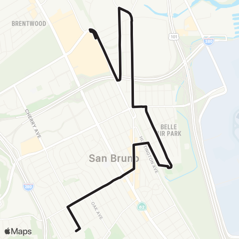 SamTrans Parkside IL - San Bruno BART map