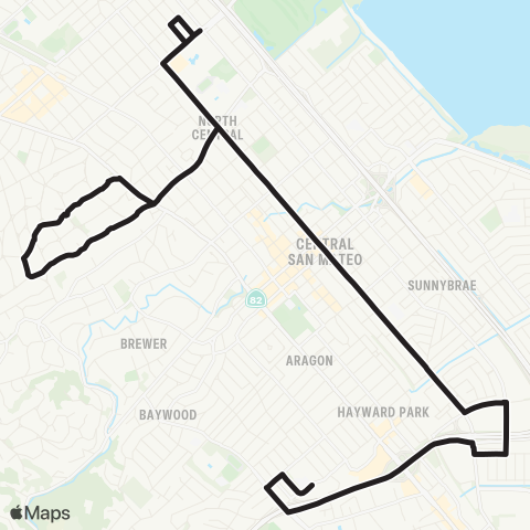 SamTrans Peninsula / Humboldt - Borel MS via Poplar map