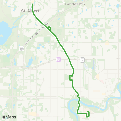 St. Albert Transit UofA via Westmount map