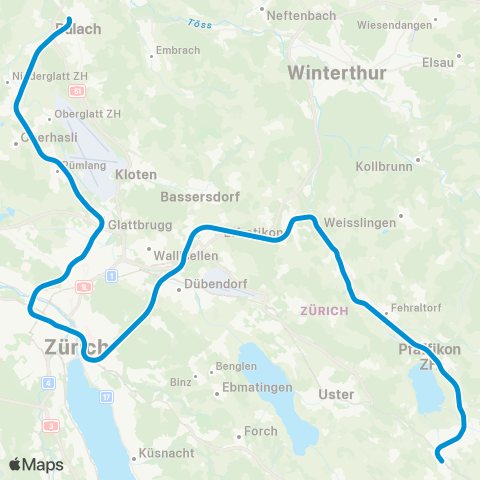 SBB CFF FFS Zürich Hardbrücke - Wetzikon ZH map