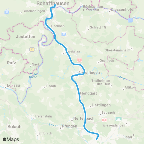 SBB CFF FFS Schaffhausen - Winterthur map