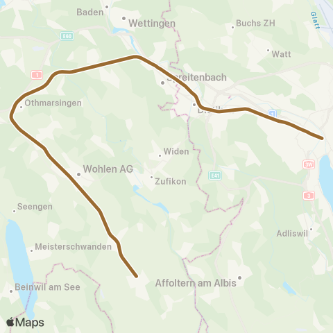 SBB CFF FFS Muri AG - Zürich HB map