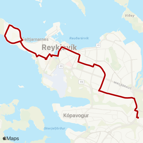 Höfuðborgarsvæðið Mjódd - Hlemmur - Seltjarnarnes map