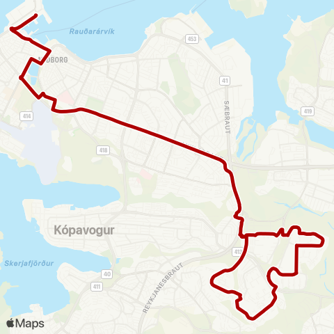 Höfuðborgarsvæðið Hlemmur - Kringlan - Mjódd - Sel - Fell - Hólar - Mjódd map