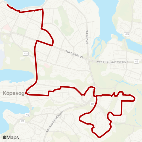 Höfuðborgarsvæðið Hlemmur - Kringlan - Hamraborg - Mjódd - Hólar - Fell - Sel - Mjódd map