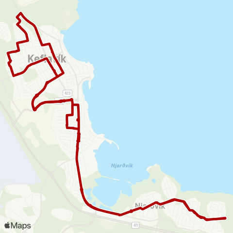 Reykjanesbær innanbæjarvagnar Miðstöð - Vatnsholt - Heiðarsel - Fischershús - Myllubakkaskóli - Nesvellir - Miðstöð map