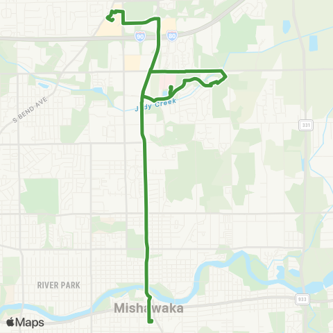 Transpo Univ Pk Mall / Mishawaka (via Main St) map