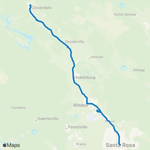 Sonoma County Transit Cloverdale, Healdsburg, Windsor map