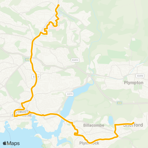 Stagecoach South West The George P&R (Stop 1) - Sherford Vale Sch map