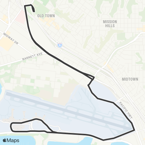 MTS Old Town to Airport Shuttle map