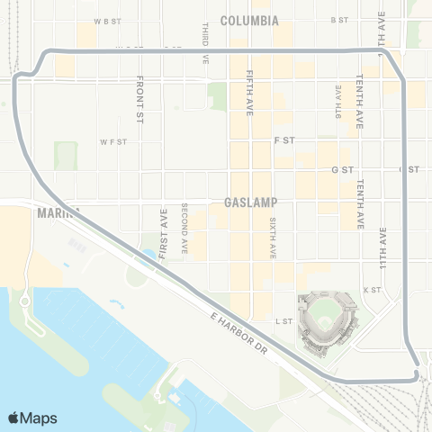 MTS SDG&E Silver (Downtown Loop) map