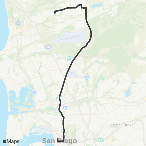 MTS Mira Mesa - Downtown via Hwy 163 map