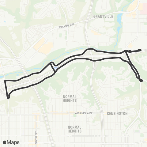 MTS Grantville Trlly via Camino Del Rio map