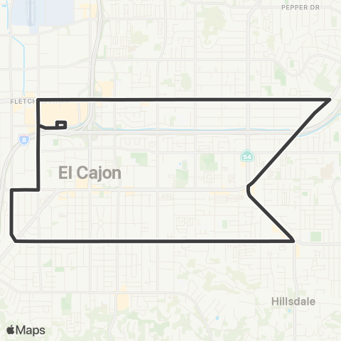 MTS El Cajon Eastside Shuttle map