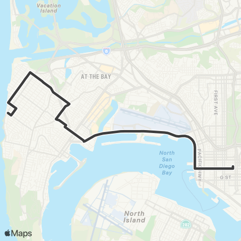 MTS Downtown to Point Loma map