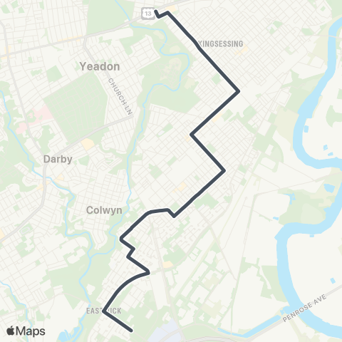 SEPTA 59th-Balitmore to 84th-Crane map