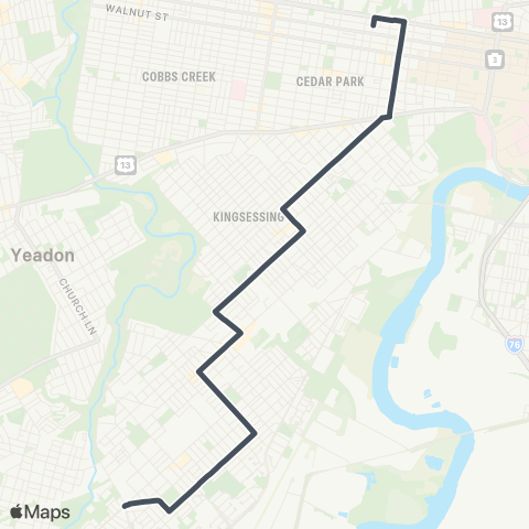 SEPTA 46th-Ludlow to Southwest Phila map