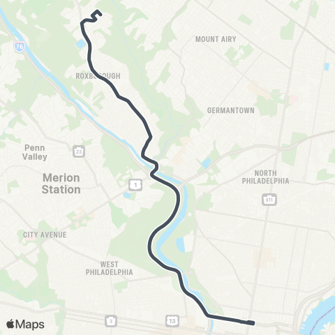 SEPTA Andorra / Roxborough to Broad-Vine map