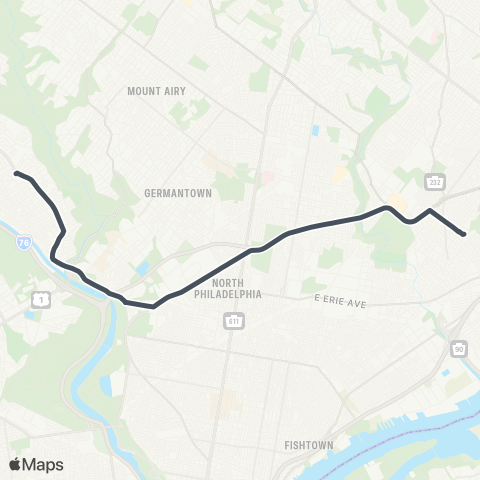 SEPTA Roxborough to Frankford TC map