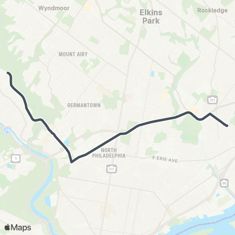 SEPTA Frankford TC to Henry-Cinnamnsn map