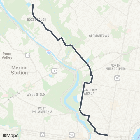 SEPTA Broad-Vine to Upper Roxborough map