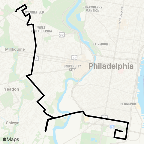 SEPTA G - Lanknau / Overbrk to Colcom / Fdctr map