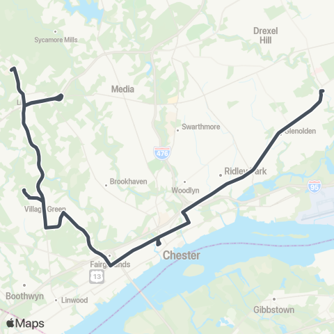 SEPTA Wawa Railroad Station to Darby TC map