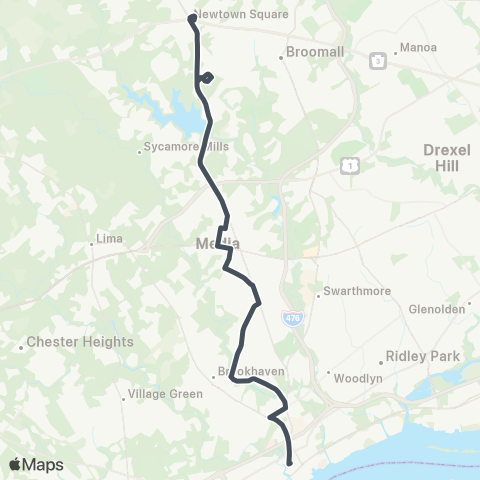 SEPTA Newtown Square to Chester TC map