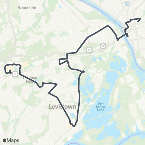 SEPTA Trenton TC to Oxford Valley Mall map