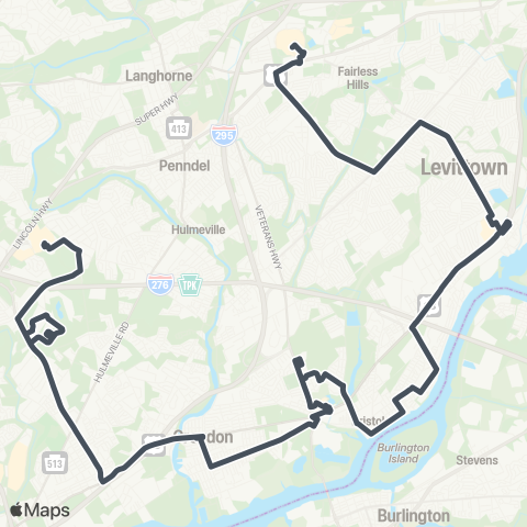 SEPTA Neshaminy to Oxford Valley Mall map