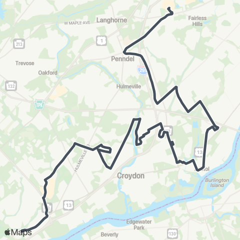 SEPTA Frankford-Knights to Oxford Valley map