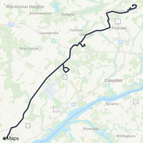 SEPTA FTC to Nesh / Oxford Valley Malls map