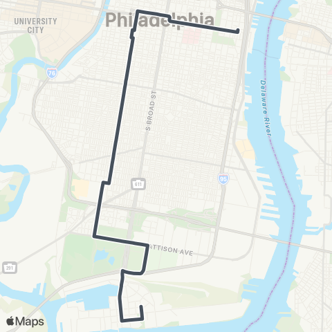 SEPTA Front-Mkt to 20-Johnston / Broad-Pat map