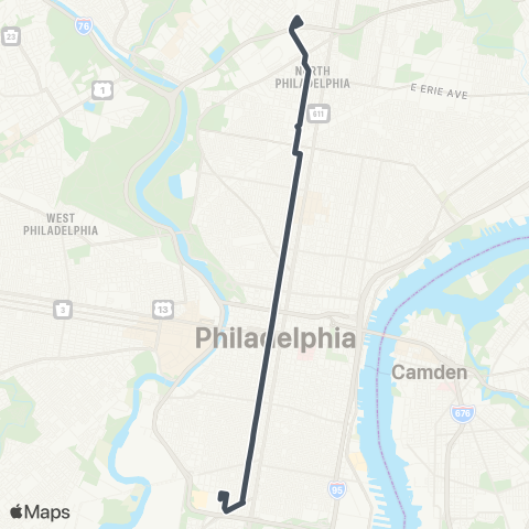 SEPTA 20-Johnston to Pulaski-Hntg Park map