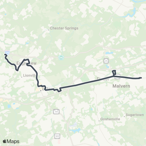 SEPTA Eagleview to Paoli Train Station map