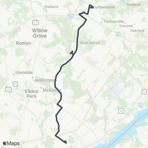 SEPTA Southampton & Rockledge to FTC map